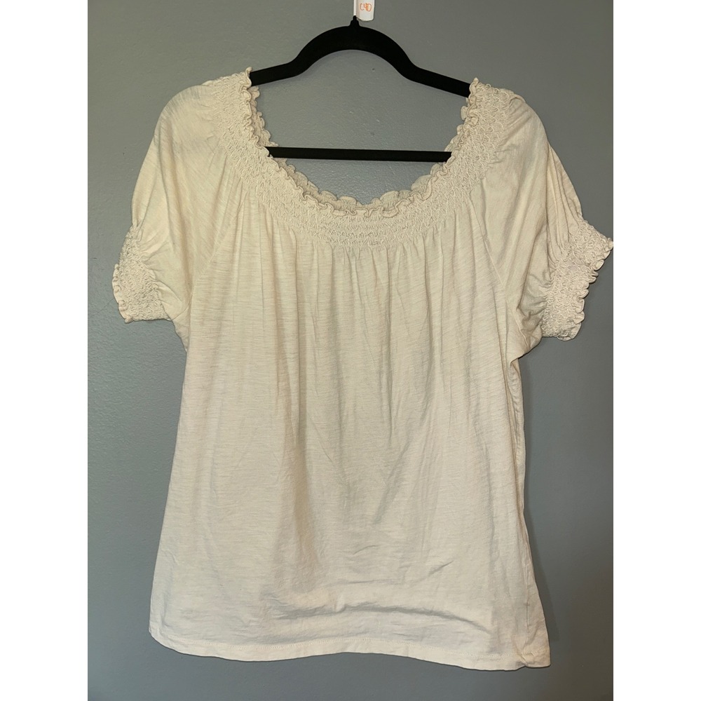 Lauren Ralph Lauren Blouse Women Size L Cream Smocked Boho Cottagecore Peasant
